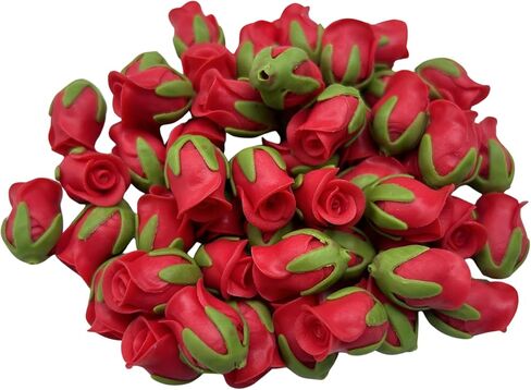 50 قطعة من خرز زهرة الورد الطيني المتوسط ​​لصنع المجوهرات، إكليل الزهور، DIY، لوازم الحرف اليدوية (وردي) in Kuwait