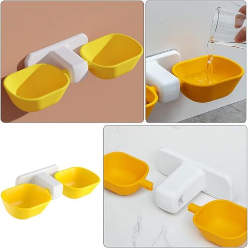 GALPADA Wall-Mounted Dual Pet Feeding Bowl for Cats and Dogs, Plastic Cat Double Food Bowl with Neck Protection, Yellow Pet Food Feeder Suitable for Wall Hanging in Home Or Travel Use in Saudi Arabia