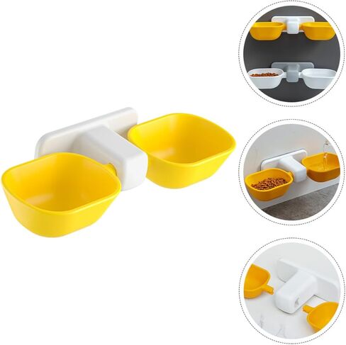 GALPADA Wall-Mounted Dual Pet Feeding Bowl for Cats and Dogs, Plastic Cat Double Food Bowl with Neck Protection, Yellow Pet Food Feeder Suitable for Wall Hanging in Home Or Travel Use in Saudi Arabia