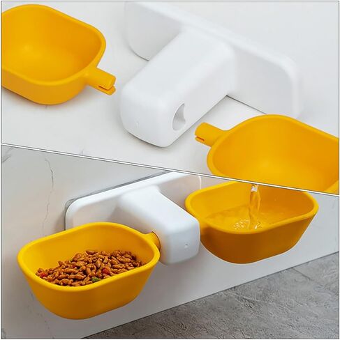 GALPADA Wall-Mounted Dual Pet Feeding Bowl for Cats and Dogs, Plastic Cat Double Food Bowl with Neck Protection, Yellow Pet Food Feeder Suitable for Wall Hanging in Home Or Travel Use in Saudi Arabia