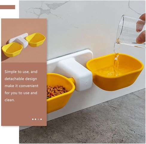 GALPADA Wall-Mounted Dual Pet Feeding Bowl for Cats and Dogs, Plastic Cat Double Food Bowl with Neck Protection, Yellow Pet Food Feeder Suitable for Wall Hanging in Home Or Travel Use in Saudi Arabia