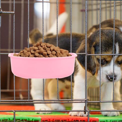 وعاء بلاستيكي معلق للحيوانات الأليفة للقطط والكلاب، وعاء تغذية عملي للجراء، حاوية طعام ومياه خفيفة الوزن، مناسبة للأقفاص والسفر، وردي in Kuwait