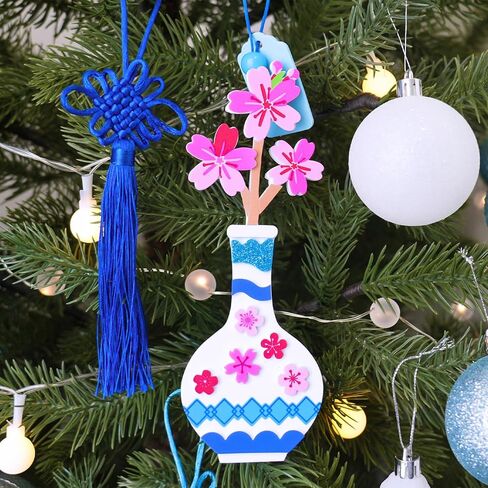 Winlyn 24 مجموعة من ديكورات السنة الصينية الجديدة، مزهرية مينغ DIY مع زخارف الزهور، مجموعات حرفية من ملصقات الفاوانيا وزهرة الأوركيد الرغوية، الفنون والحرف اليدوية للأطفال، أنشطة الفصول الدراسية الشرقية الآسيوية، هدايا الحفلات in Saudi Arabia