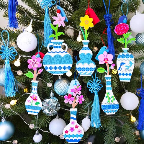 Winlyn 24 مجموعة من ديكورات السنة الصينية الجديدة، مزهرية مينغ DIY مع زخارف الزهور، مجموعات حرفية من ملصقات الفاوانيا وزهرة الأوركيد الرغوية، الفنون والحرف اليدوية للأطفال، أنشطة الفصول الدراسية الشرقية الآسيوية، هدايا الحفلات in Saudi Arabia