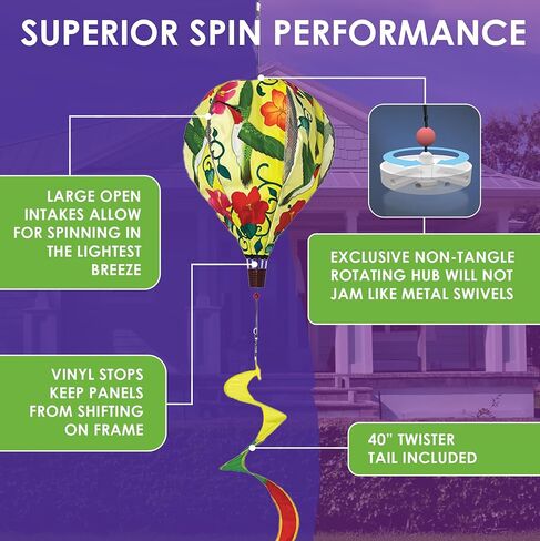 Premier Kites 18 بوصة منطاد الهواء الساخن الطنان - نسيج أكسفورد متين، إطار من الألياف الزجاجية المعززة، مجموعة قفل سهلة، محور عالي التحمل غير متشابك، ديكور دوار للرياح في الهواء الطلق in Saudi Arabia