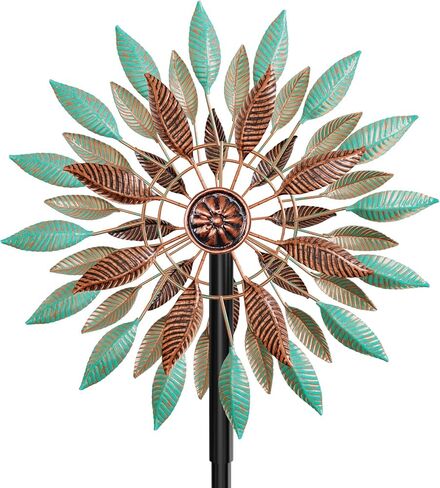 دوارات الرياح في الهواء الطلق، طواحين هواء معدنية بزاوية 360 درجة لتزيين حديقة الفناء، منحوتات الرياح الحركية مع 5 أوتاد للزينة الخارجية لفناء العشب، 13.7 بوصة عرض × 64.3 بوصة ارتفاع (أخضر + بني) in Kuwait