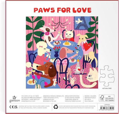 Galison Paws for Love - أحجية الصور المقطوعة 500 قطعة تتميز بأعمال فنية رائعة للكلاب تحتفل بعيد جالنتين وعيد الحب in Kuwait