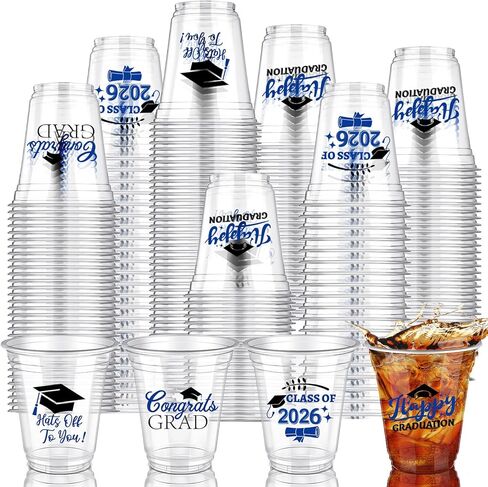 Eaasty 200 Pcs 12oz Graduation Cups 2026 Disposable Plastic Cups for Class of 2026 Graduation Party Congrats Grad Elegant Party Supplies Tableware Decorations (Blue) in Saudi Arabia