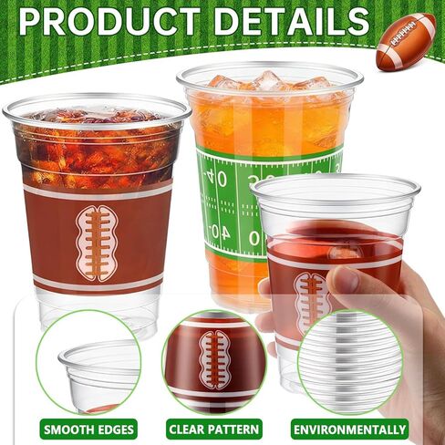 Football Disposable Plastic Cups, 50 Pack 16oz Clear Party Cups for Football-Themed Birthdays, Tailgates, Game Day Parties, Sports Party Supplies, Drinkware & Touchdown Favors (50PCS) in Saudi Arabia