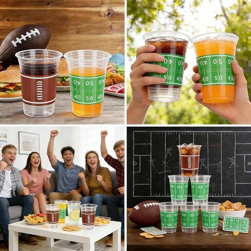 Football Disposable Plastic Cups, 50 Pack 16oz Clear Party Cups for Football-Themed Birthdays, Tailgates, Game Day Parties, Sports Party Supplies, Drinkware & Touchdown Favors (50PCS) in Saudi Arabia