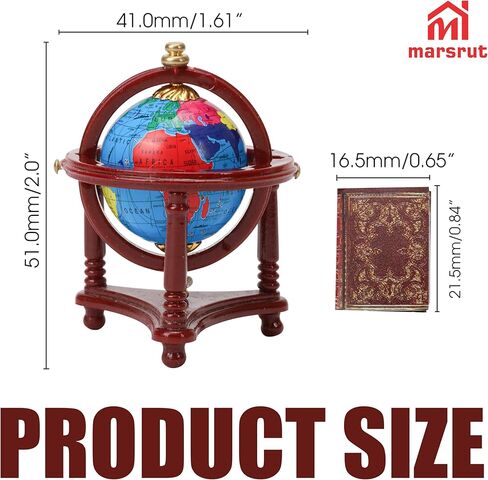 4pcs 1/12 Miniature Dollhouse Globe & Books, Mini World Globe, Rotatable/Rolling Tiny Earth Globes Model with Floor Stand, Small Scale Diorama Accessories for Doll House Decoration, Reddish Brown in Saudi Arabia