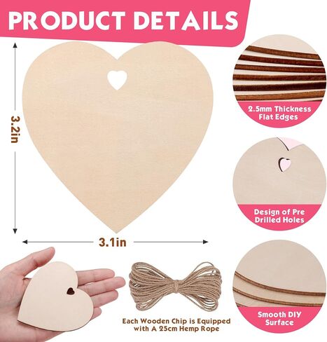 60 قطعة من القلوب الخشبية للحرف اليدوية، شرائح خشب القلب الطبيعي للطلاء، 3 بوصة من قلوب الخشب DIY لتزيين الفراغات لعيد الحب. قطع قلب خشبية غير مكتملة مثقوبة مسبقًا لعلامات الزفاف والديكور in Kuwait