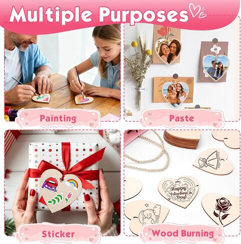 60 قطعة من القلوب الخشبية للحرف اليدوية، شرائح خشب القلب الطبيعي للطلاء، 3 بوصة من قلوب الخشب DIY لتزيين الفراغات لعيد الحب. قطع قلب خشبية غير مكتملة مثقوبة مسبقًا لعلامات الزفاف والديكور in Kuwait