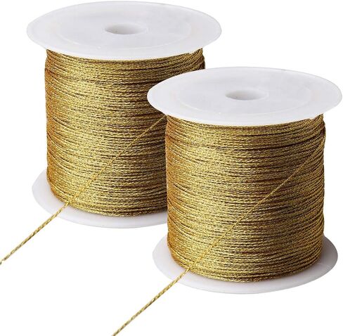 Pengxiaomei 218 Yards/656 Feet Metallic Cord Gold Twine, 2 Spool Gold Thread String for Bracelet Making Jewelry Making Thread Gold Craft String Tinsel String Craft Making Cord(0.5mm) in Saudi Arabia
