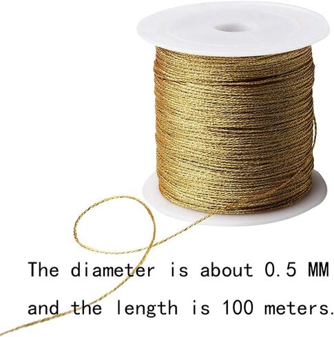 Pengxiaomei 218 Yards/656 Feet Metallic Cord Gold Twine, 2 Spool Gold Thread String for Bracelet Making Jewelry Making Thread Gold Craft String Tinsel String Craft Making Cord(0.5mm) in Saudi Arabia