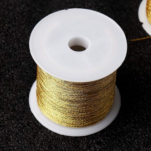 Pengxiaomei 218 Yards/656 Feet Metallic Cord Gold Twine, 2 Spool Gold Thread String for Bracelet Making Jewelry Making Thread Gold Craft String Tinsel String Craft Making Cord(0.5mm) in Saudi Arabia