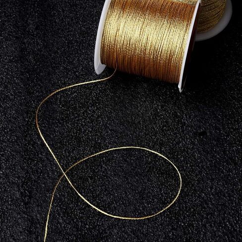Pengxiaomei 218 Yards/656 Feet Metallic Cord Gold Twine, 2 Spool Gold Thread String for Bracelet Making Jewelry Making Thread Gold Craft String Tinsel String Craft Making Cord(0.5mm) in Saudi Arabia