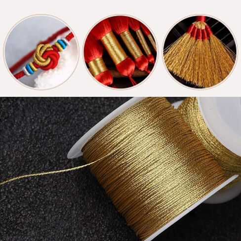 Pengxiaomei 218 Yards/656 Feet Metallic Cord Gold Twine, 2 Spool Gold Thread String for Bracelet Making Jewelry Making Thread Gold Craft String Tinsel String Craft Making Cord(0.5mm) in Saudi Arabia