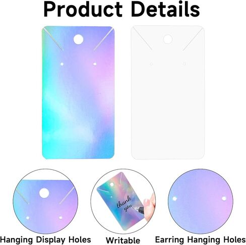 joycraft Earring Display Cards - 100Pcs Holographic Necklace Display Cards, 3.5x2 In White Paper Jewelry Card for Selling, Packaging, Small Business, Craft Fair in Saudi Arabia