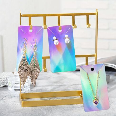joycraft Earring Display Cards - 100Pcs Holographic Necklace Display Cards, 3.5x2 In White Paper Jewelry Card for Selling, Packaging, Small Business, Craft Fair in Saudi Arabia