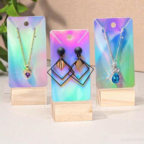 joycraft Earring Display Cards - 100Pcs Holographic Necklace Display Cards, 3.5x2 In White Paper Jewelry Card for Selling, Packaging, Small Business, Craft Fair in Saudi Arabia