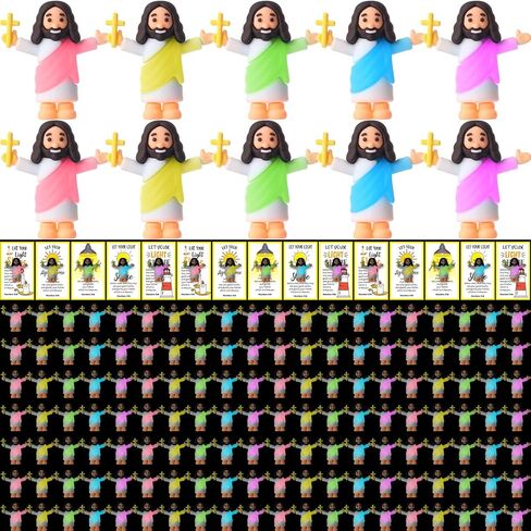 100 Sets Mini Jesus Figurines Glow in The Dark with Let Your Light Shine Cards Luminous Jesus Figures Toys for Bible Sunday School Religious Gifts Easter Egg Stuffers (Open Your Arms) in Saudi Arabia