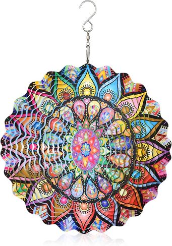 يو سين كاي الفولاذ المقاوم للصدأ الرياح الدوار، داخلي في الهواء الطلق حديقة الديكور الحرف الحلي 9.84 بوصة متعددة الألوان ماندالا الرياح المغازل، 3D الحركية شنقا النحت in Kuwait