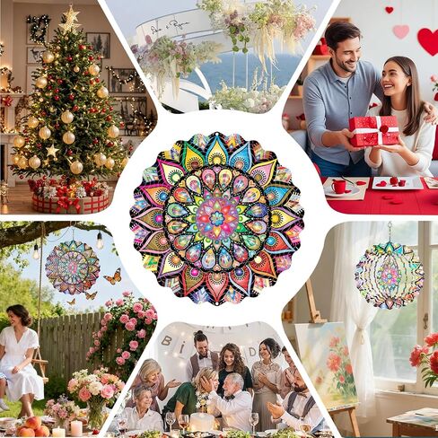 يو سين كاي الفولاذ المقاوم للصدأ الرياح الدوار، داخلي في الهواء الطلق حديقة الديكور الحرف الحلي 9.84 بوصة متعددة الألوان ماندالا الرياح المغازل، 3D الحركية شنقا النحت in Kuwait