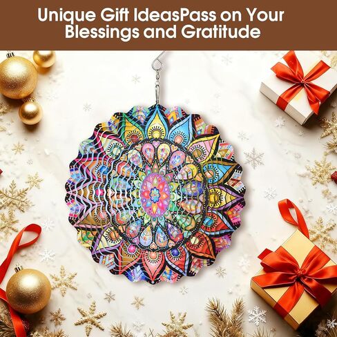 يو سين كاي الفولاذ المقاوم للصدأ الرياح الدوار، داخلي في الهواء الطلق حديقة الديكور الحرف الحلي 9.84 بوصة متعددة الألوان ماندالا الرياح المغازل، 3D الحركية شنقا النحت in Kuwait