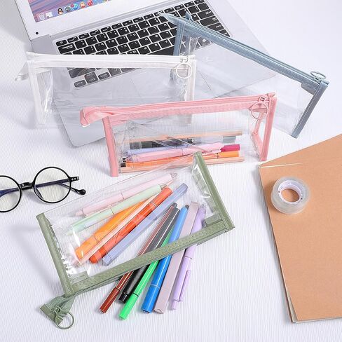 4PCS Clear Pencil Cases, Waterproof Pen Pouch with Zipper, Portable Travel Cosmetic Makeup Pouch, Stationery Toiletries Organizer, Multi-function Storage Organizer for Home Office Vacation Accessories in Kuwait