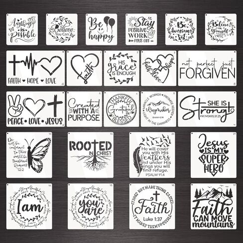 24 Pcs Inspirational Word Stencils, Reusable DIY Painting Templates for Wood, Canvas, Wall, Cards & Scrapbooking Decor, Quote and Phrase Craft Stencils Set in Kuwait