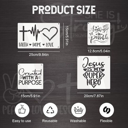 24 Pcs Inspirational Word Stencils, Reusable DIY Painting Templates for Wood, Canvas, Wall, Cards & Scrapbooking Decor, Quote and Phrase Craft Stencils Set in Kuwait