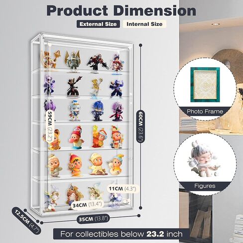 23.6'' Tall Acrylic Display Case 13.8''x12.2''x23.6'' Clear Display Case Adjustable Display Box with a Movable Divider Huge Showcase for Collectible Figure Doll, Dustproof Boot Helmet Storage Box in Saudi Arabia