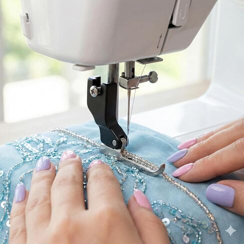 2 PCS New Bead Sequin Special Presser Foot, Sewing Machine Stitch Attachment Set, Wedding Dress Bead Fabric Presser Feet with Beads for Ruffle Lace Sequins in Saudi Arabia
