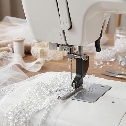 2 PCS New Bead Sequin Special Presser Foot, Sewing Machine Stitch Attachment Set, Wedding Dress Bead Fabric Presser Feet with Beads for Ruffle Lace Sequins in Saudi Arabia