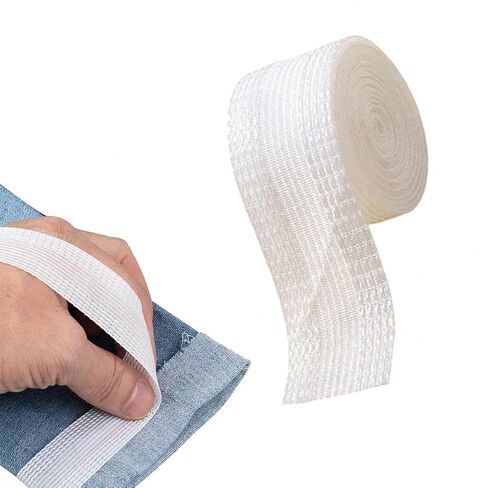 1 Roll Self-Adhesive No-Cut Hem Tape - Iron-On Double-Sided Fusible Bonding Web, Heat-Activated Fabric Glue Mesh for Clothing Hem Adjustment, Craft Projects & Decorative Bonding (1 M) in Saudi Arabia