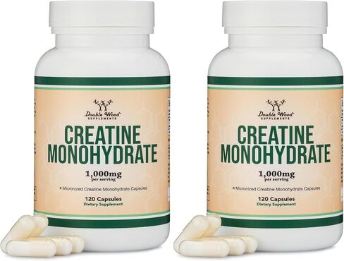 Creatine Pills 1,000mg Per Serving (120 Creatine Capsules) Micronized Creatine Monohydrate Powder with No Fillers, Vegan Safe, Manufactured in The USA (Non Stim Preworkout) by Double Wood in Kuwait