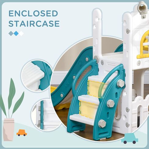 Qaba 5 in 1 Toddler Slide, Indoor Kids Slide for 1-3 Years Old, Climber Freestanding Playset with Basketball Hoop, Telescope & Storage Basket, Yellow in Saudi Arabia