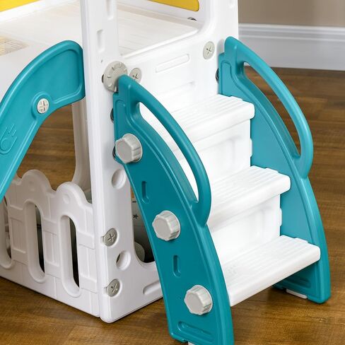 Qaba 5 in 1 Toddler Slide, Indoor Kids Slide for 1-3 Years Old, Climber Freestanding Playset with Basketball Hoop, Telescope & Storage Basket, Yellow in Saudi Arabia