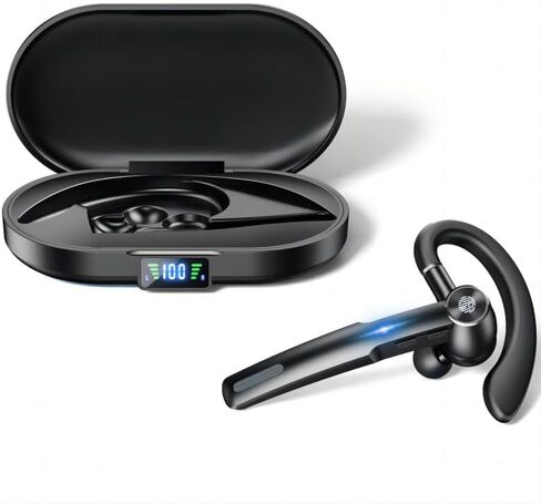 سماعة اذن بلوتوث لاسلكية مع ميكروفون اي ان سي، مع علبة شحن ووقت تشغيل 55 ساعة، بلوتوث 5.3 بدون استخدام اليدين للاعلان الصوتي للقيادة/العمل (نسخة مطورة) in Kuwait