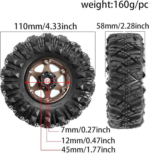 STMU Negative Offset 10.4mm 1.9 Beadlock Wheel Rims Aluminum and 1.9 RC Crawler Tires 4.33 Inch OD Foam Inserts for Traxxas TRX4 Axial SCX10 SCX10 II III RBX10 Redcat Gen 8 (Brown) in Kuwait