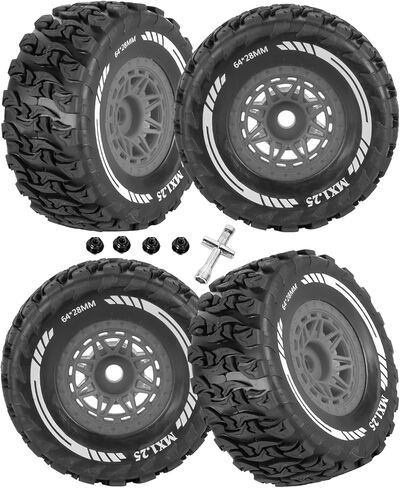 12MM Hex RC Wheels and Tires for 1/14 1/16 1/18 RC On/Off-Road Racing Car,MJX Hyper Go 14301 14302 14303,Mojave Grom,Traxxa,Tamiya Kyosho HPI,Plastic Wheel w/Rubber Tires,4pcs,Grey in Saudi Arabia