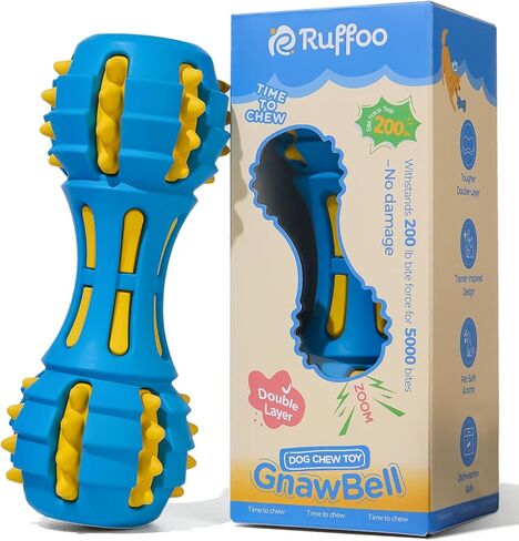 Ruffoo GnawBell Dog Squeaky Chew Toy for Heavy Chewers, Durable Dual-Layer Design, Interactive Natural Rubber Dog Toy for Medium & Large Breeds in Saudi Arabia