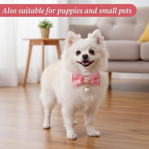 Jeffdad 2Pcs Cat Collar Breakaway, Pink Bowtie Cat Collar with Pearl Pendant Quick Release Safe Buckle Cute Cat Collars for Girl Cat in Saudi Arabia