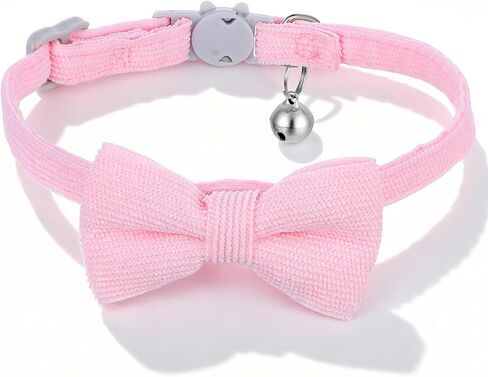 Breakaway Cat Collar with Bow Tie and Bell Cotton Soft Corduroy Kitten Bowtie Collar Adjustable Cute Kitten Cat Collars for Female Cats, Safe Release Buckle, Pink in Kuwait