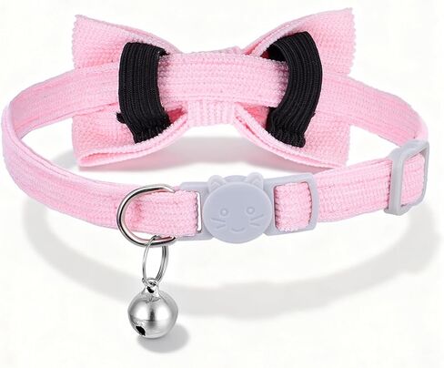 Breakaway Cat Collar with Bow Tie and Bell Cotton Soft Corduroy Kitten Bowtie Collar Adjustable Cute Kitten Cat Collars for Female Cats, Safe Release Buckle, Pink in Kuwait