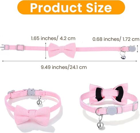 Breakaway Cat Collar with Bow Tie and Bell Cotton Soft Corduroy Kitten Bowtie Collar Adjustable Cute Kitten Cat Collars for Female Cats, Safe Release Buckle, Pink in Kuwait