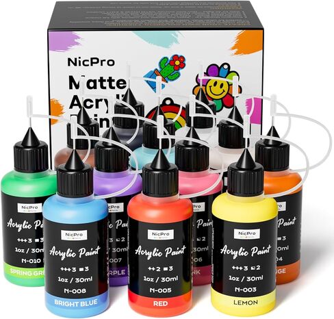 Nicpro 12 Colors(1oz / 30ml) Matte Acrylic Paint Set with Precision Applicator Cap for Car Freshie Painting, Drawing and DIY Arts & Crafts Supplies for Adults in Saudi Arabia