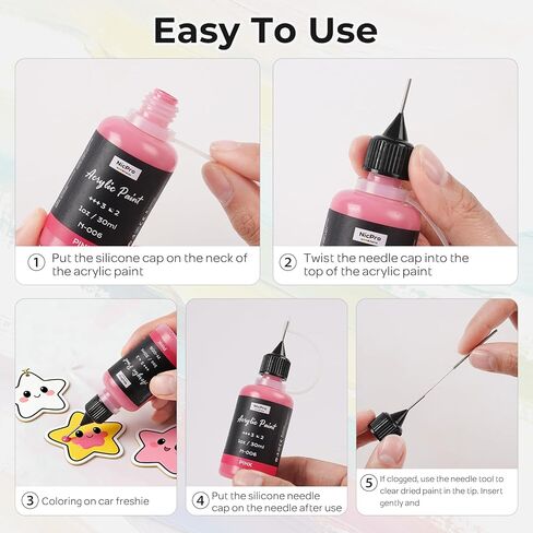 Nicpro 12 Colors(1oz / 30ml) Matte Acrylic Paint Set with Precision Applicator Cap for Car Freshie Painting, Drawing and DIY Arts & Crafts Supplies for Adults in Saudi Arabia
