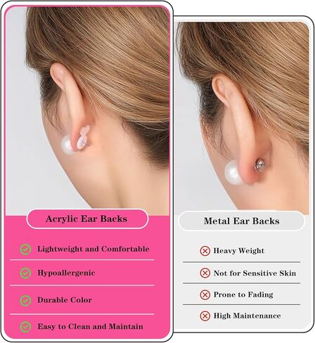 32 Pcs Earring Backs for Droopy Ears, White Acrylic Earring Lifters Comfortable Heavy Earrings Back Support for Avoid Stretched Earlobes Rubber Backs for Large Studs, Heart Design, Easy to Use in Saudi Arabia